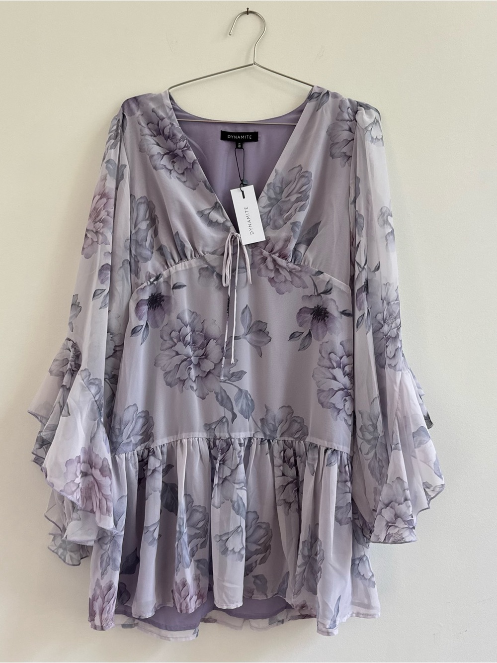 Dynamite Lavender Floral Tiered V-Neck Tunic